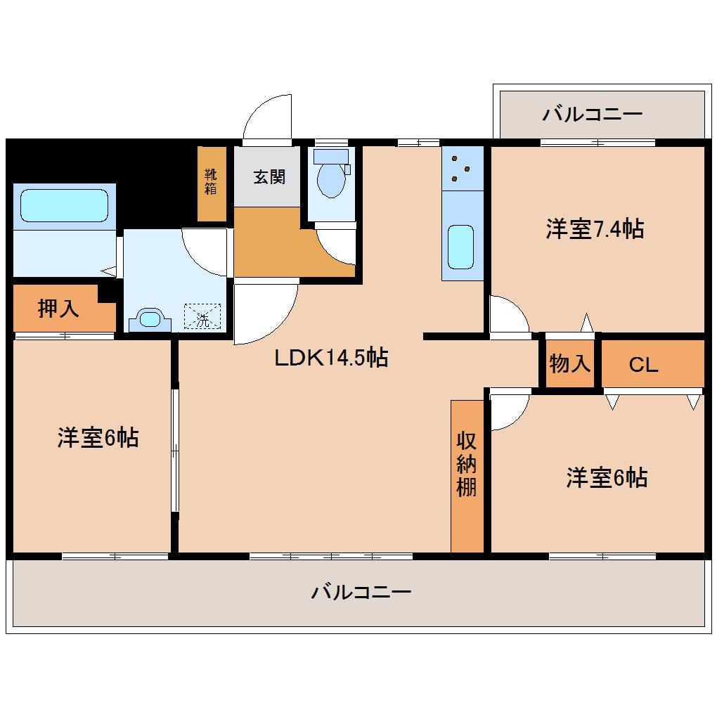 メゾン ブランシュ板橋(3LDK/3階)の間取り写真
