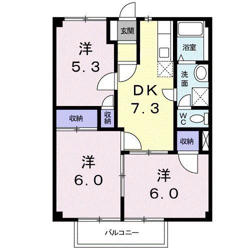 メゾンドファミーユB(3DK/2階)の間取り写真