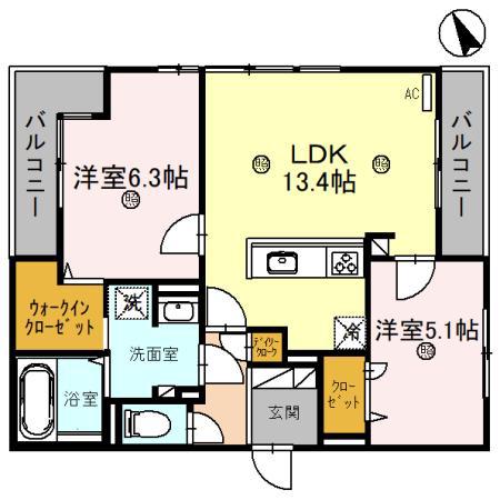 アルタイル 明石(2LDK/2階)の間取り写真