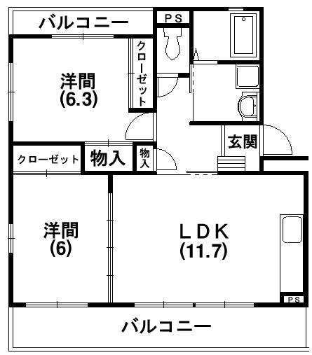 ハーヴェスト(2LDK/2階)の間取り写真