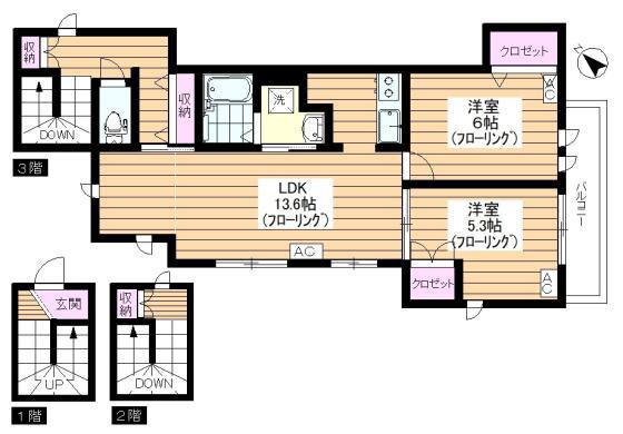 ラルゴヴィエント(2LDK/3階)の間取り写真