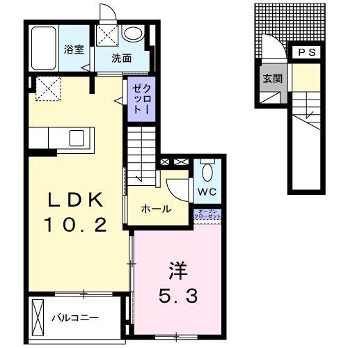 サンリット・ガーデン 小曽根S(1LDK/2階)の間取り写真