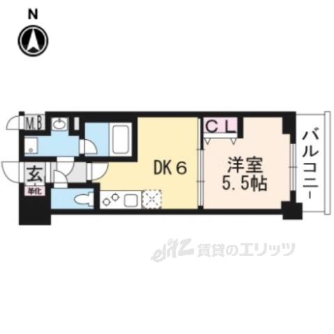 ベラジオ雅び京都西院(1DK/2階)の間取り写真