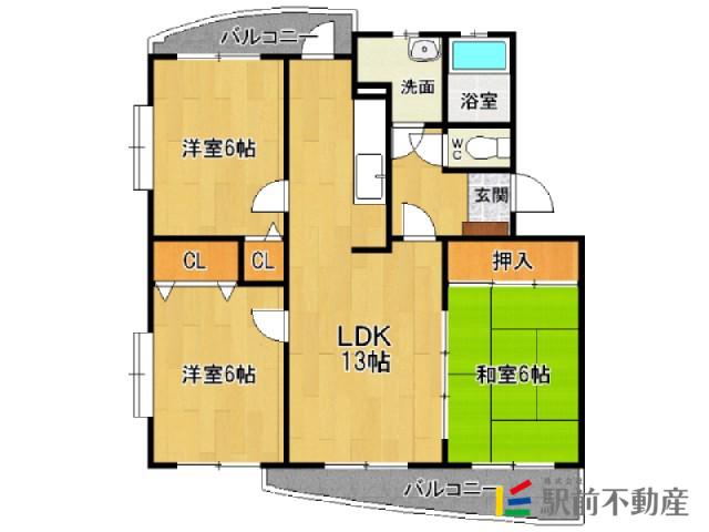プロシード二日市南(3LDK/2階)の間取り写真