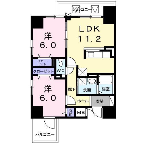 グランアルブル(2LDK/5階)の間取り写真