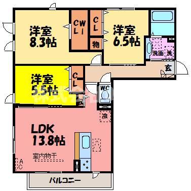 ノイエ南草津(3LDK/2階)の間取り写真
