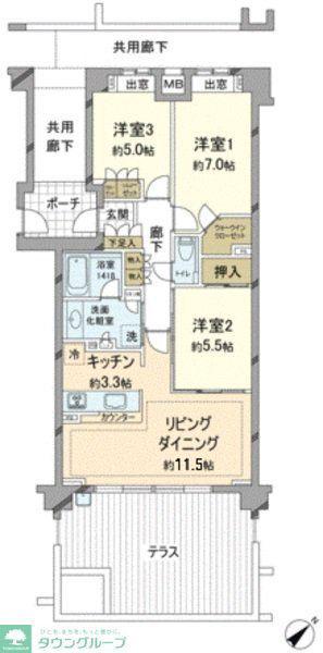 ドレッセ藤が丘(3LDK/1階)の間取り写真