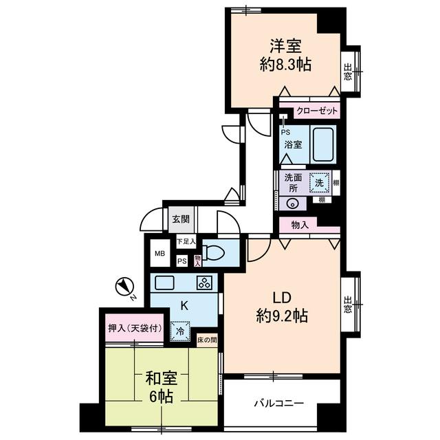 セザールリバーサイド中洲(2LDK/2階)の間取り写真