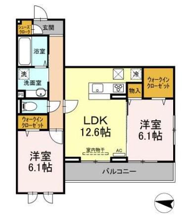 アベニール大倉山(2LDK/3階)の間取り写真