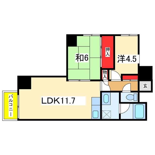 コープ野村万代(2LDK/14階)の間取り写真