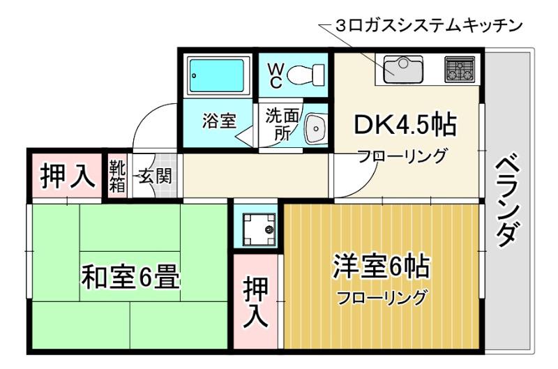 メゾンフルール(2DK/1階)の間取り写真