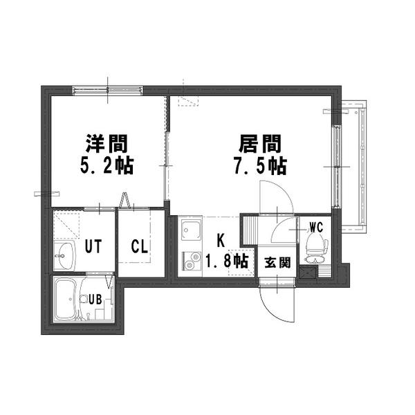 グランメールスハラ北24条(1LDK/4階)の間取り写真
