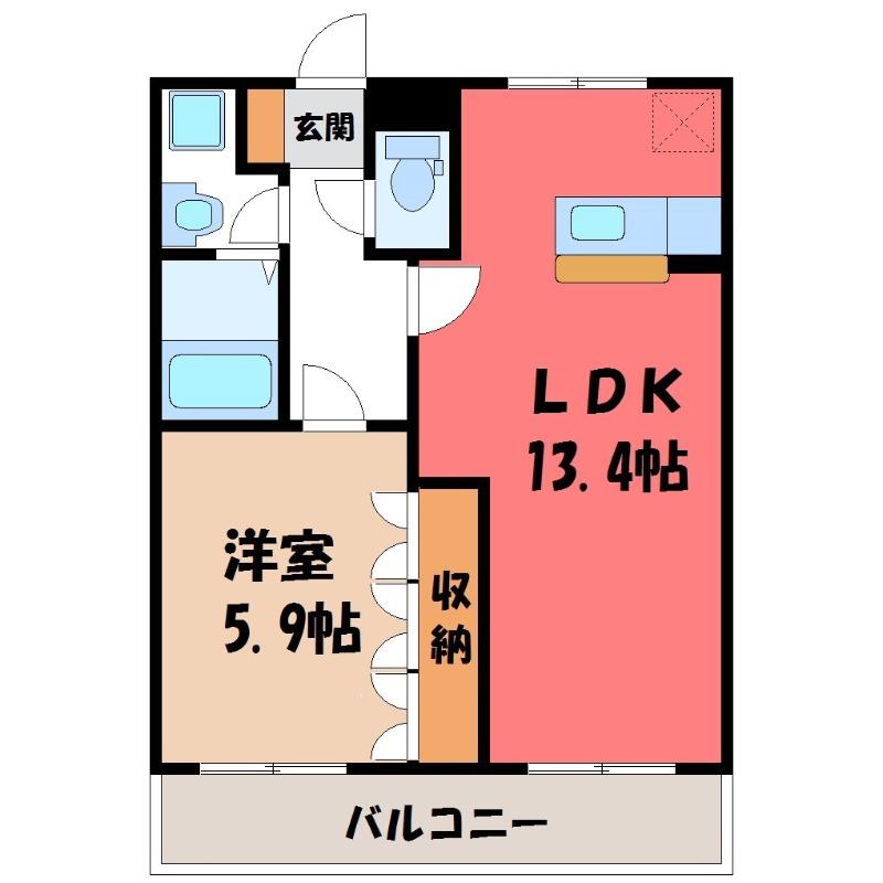 ツイングランデI(1LDK/1階)の間取り写真