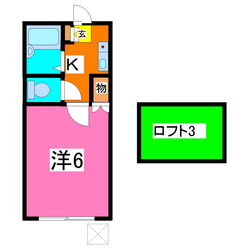 ヒルズ甲府(1K/1階)の間取り写真