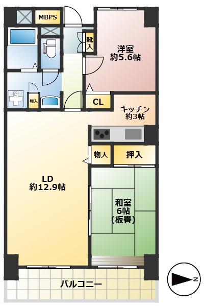 小松川パークマンション(2LDK/8階)の間取り写真