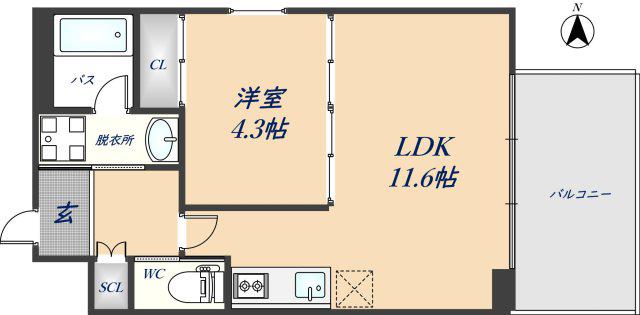 プレジオ荒本新町(1LDK/4階)の間取り写真