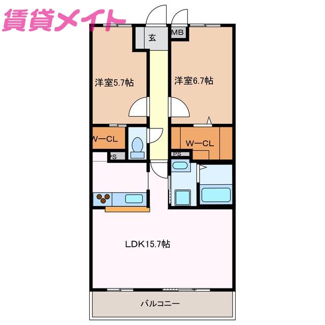 シールウインデN(2LDK/2階)の間取り写真