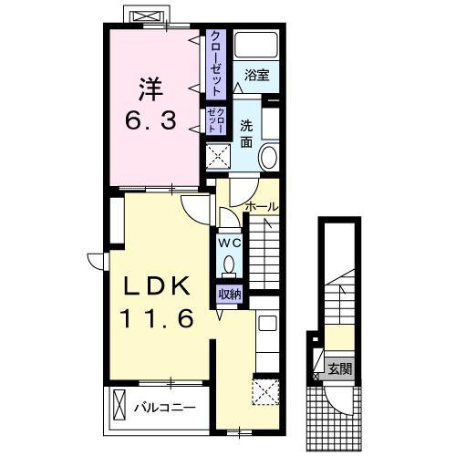 アンジェールC(1LDK/2階)の間取り写真