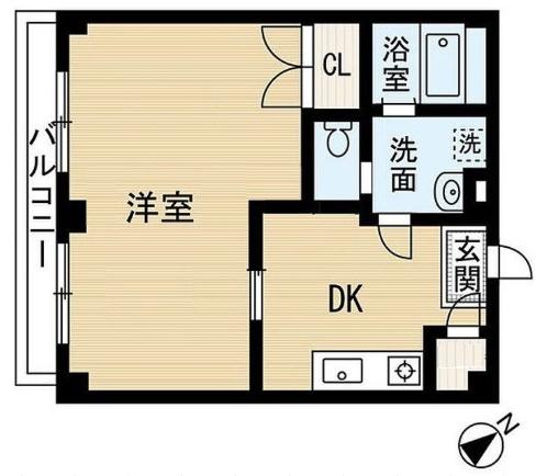 ビバリーハウス南福岡6B棟(1DK/2階)の間取り写真