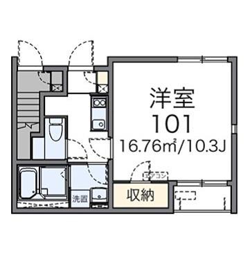 レオネクストサティⅡ(1K/1階)の間取り写真