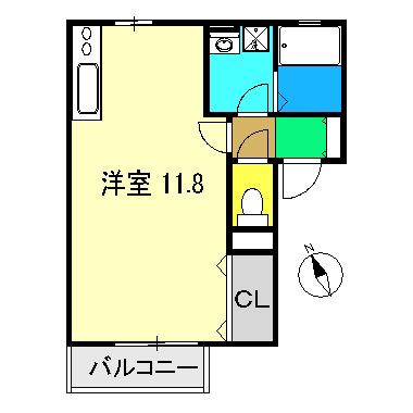 オレンジ(ワンルーム/1階)の間取り写真