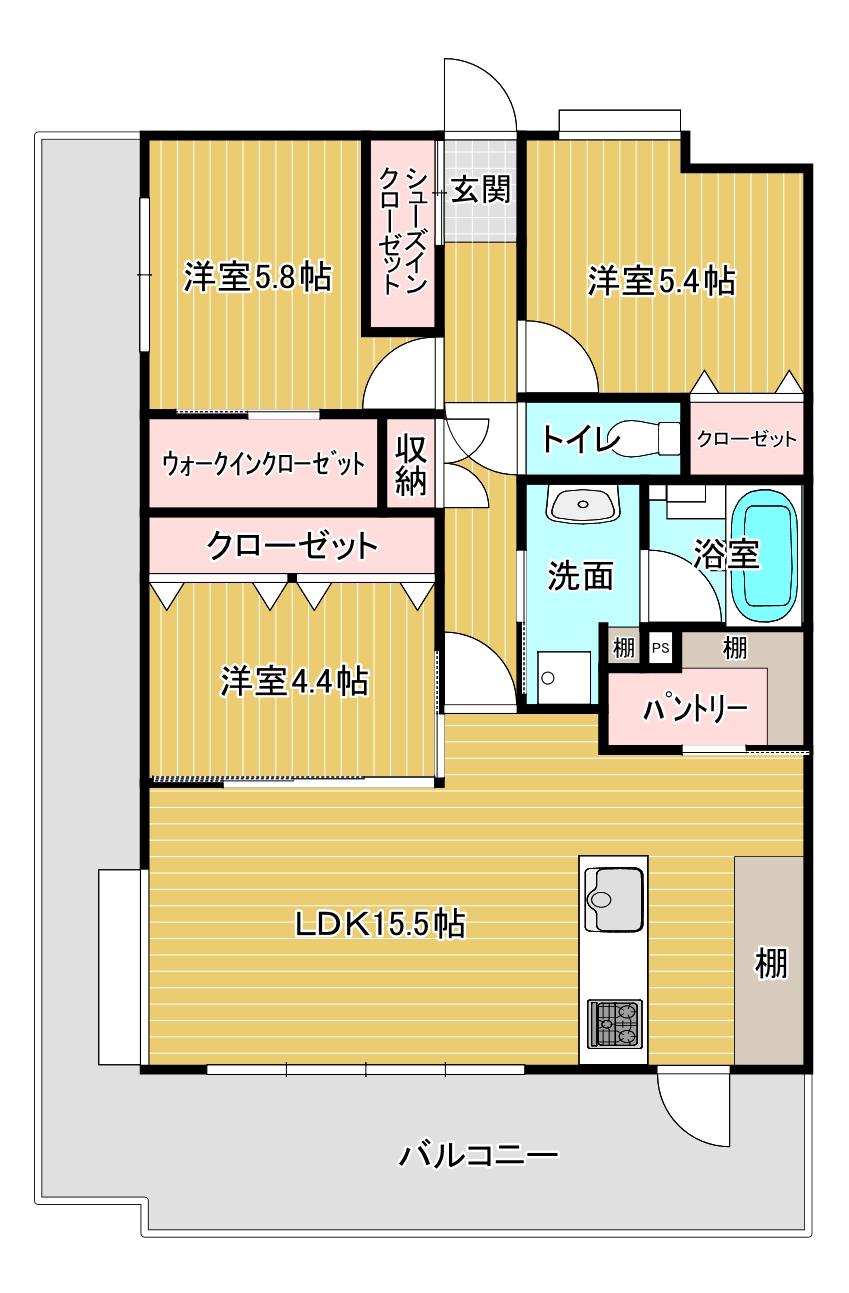 アメイズ飯塚駅前プレミアム(3LDK/2階)の間取り写真