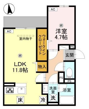 FLEUR長居2丁目(1LDK/1階)の間取り写真
