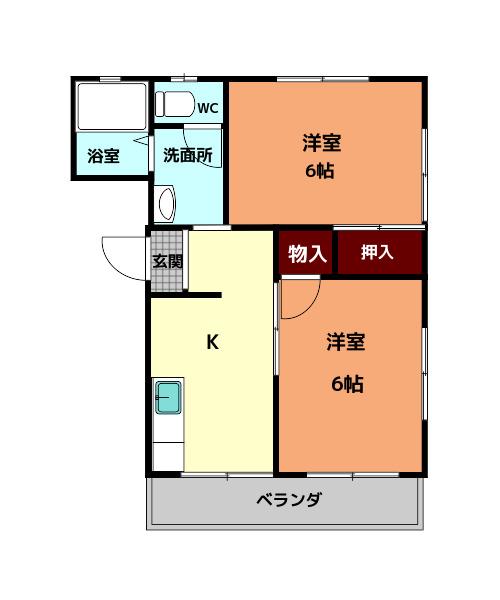 大奥マンションB棟(2K/3階)の間取り写真