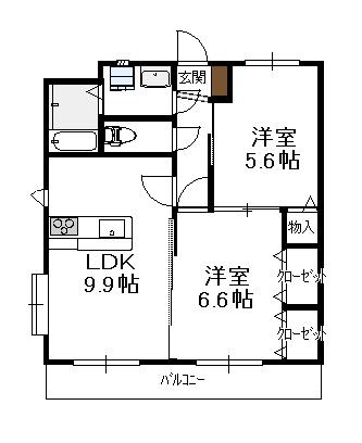 リヴェールMYMII(2LDK/2階)の間取り写真