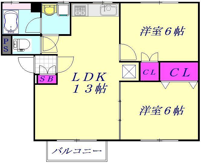 アクアステート(2LDK/2階)の間取り写真