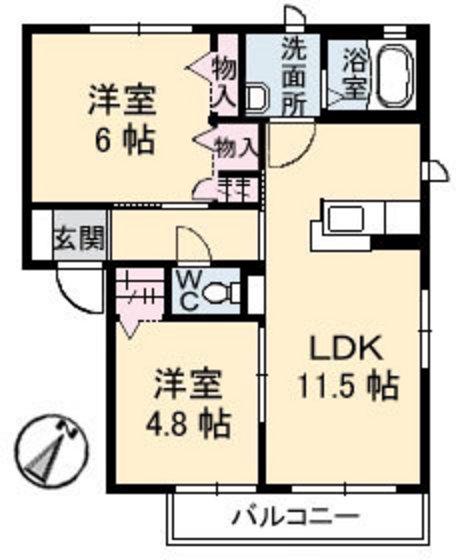 ベルフルールB(2LDK/2階)の間取り写真