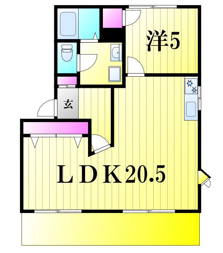 ヴィラ松ヶ丘D(1LDK/1階)の間取り写真
