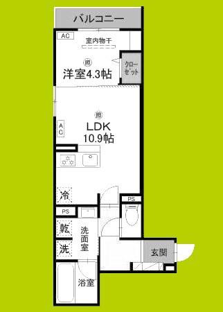 トリシア今川(1LDK/2階)の間取り写真