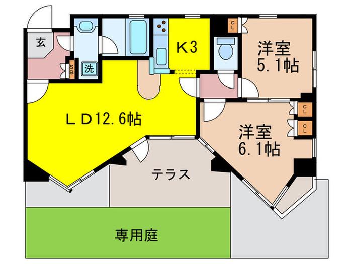 JP高田馬場プレジャーステ-ジ(2LDK/1階)の間取り写真