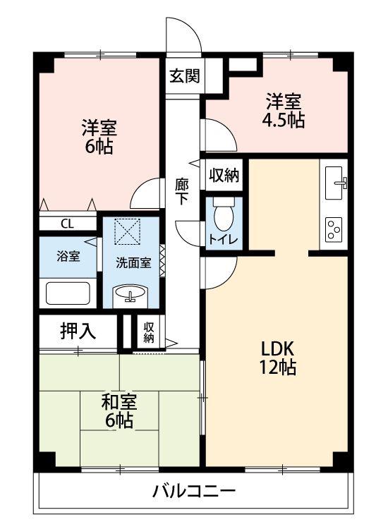 ユーネット所沢(3LDK/4階)の間取り写真