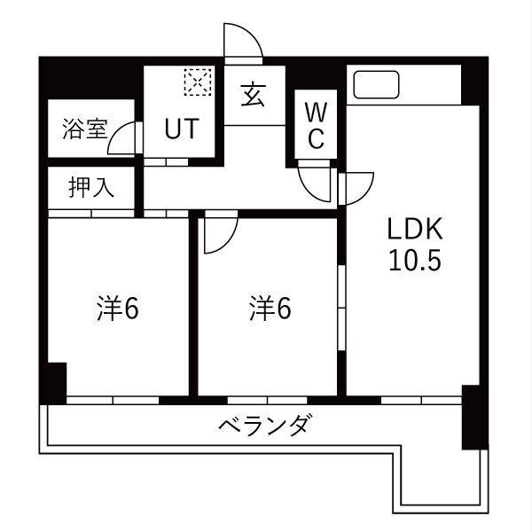 ハウス徳川(2LDK/3階)の間取り写真