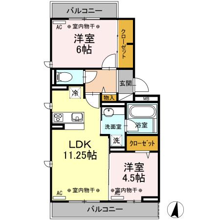 キャトルセゾン A(2LDK/1階)の間取り写真