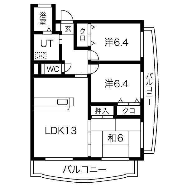 インペリアル中島(3LDK/3階)の間取り写真