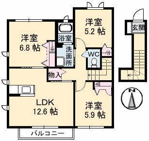 エトワール滝宮 A棟(3LDK/2階)の間取り写真