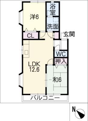 サリューC棟(2LDK/1階)の間取り写真