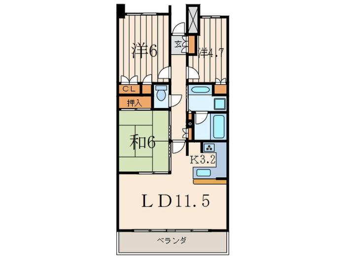 PH二子多摩川フェアアリーナ(3LDK/4階)の間取り写真