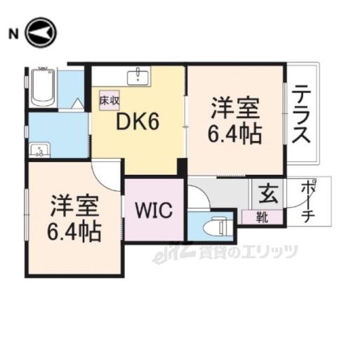 ラ・メゾン柿の木 A棟(2DK/1階)の間取り写真