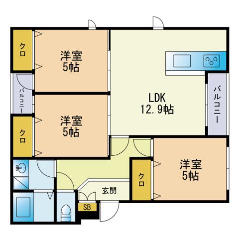 SORRISO MARINA TERRACE(3LDK/1階)の間取り写真