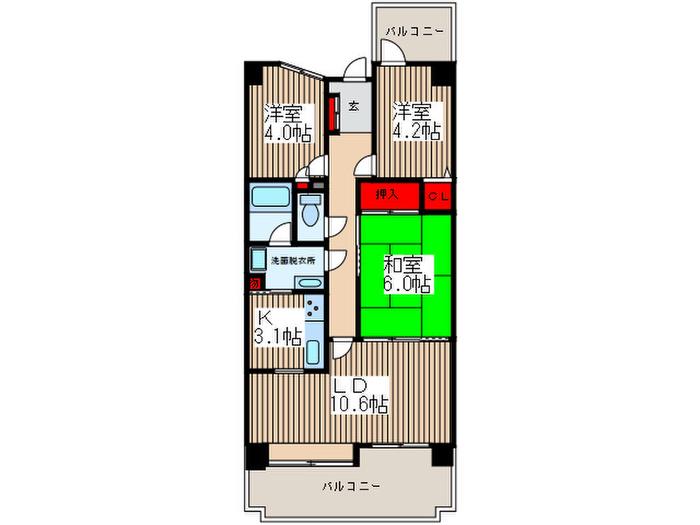 蕨スカイマンション(3LDK/4階)の間取り写真