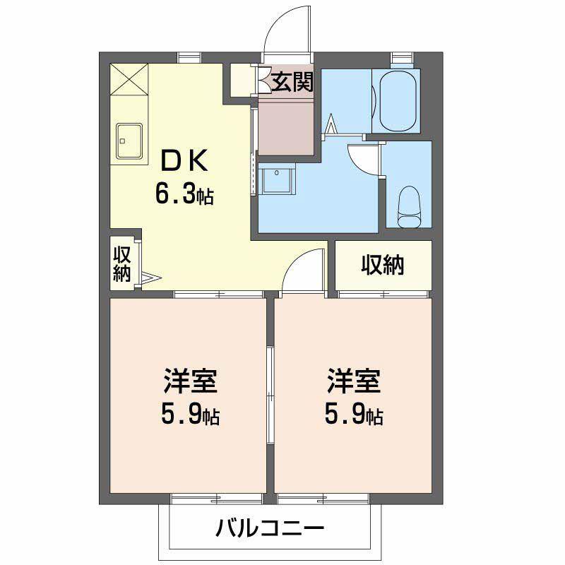 エクセルK2(2DK/1階)の間取り写真