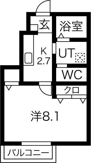 サンクレールB棟(1K/1階)の間取り写真