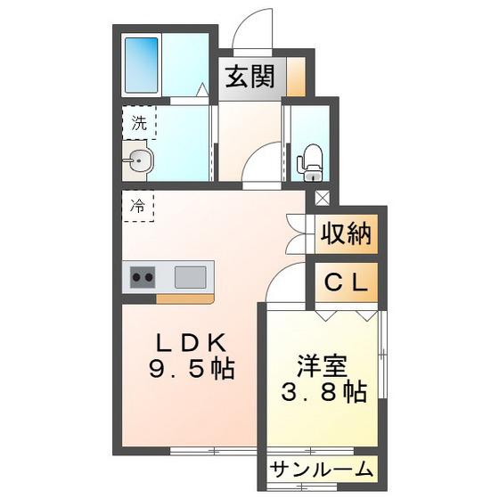 AKATSUKI MAISON 乙部III(1LDK/1階)の間取り写真