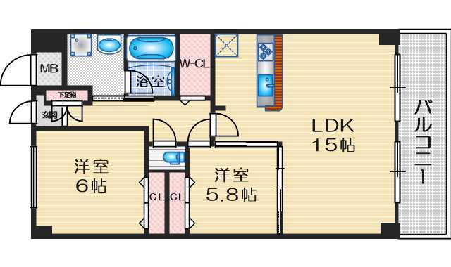 アンフィニ江坂ガーデン(2LDK/6階)の間取り写真