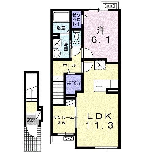 ベル・ソレイユ(1LDK/2階)の間取り写真