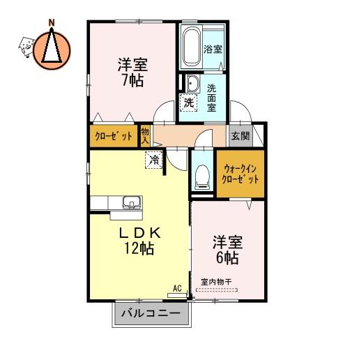 コスモ スクエア D棟(2LDK/2階)の間取り写真